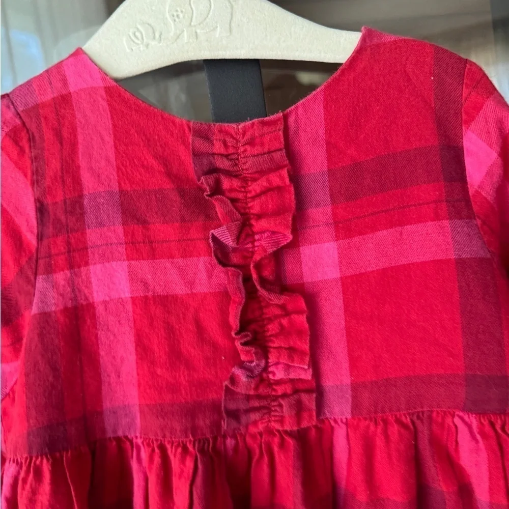 Jacadi plaid dress long sleeve baby toddler girl flannel holidays cotton ruffle